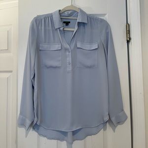 Sheer baby blue collared long sleeve top